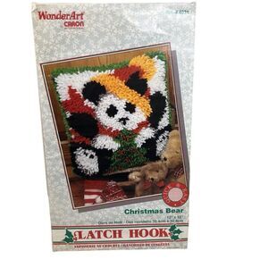 Vintage WonderArt Christmas Bear Latch Hook Rug Kit Caron International 12x12